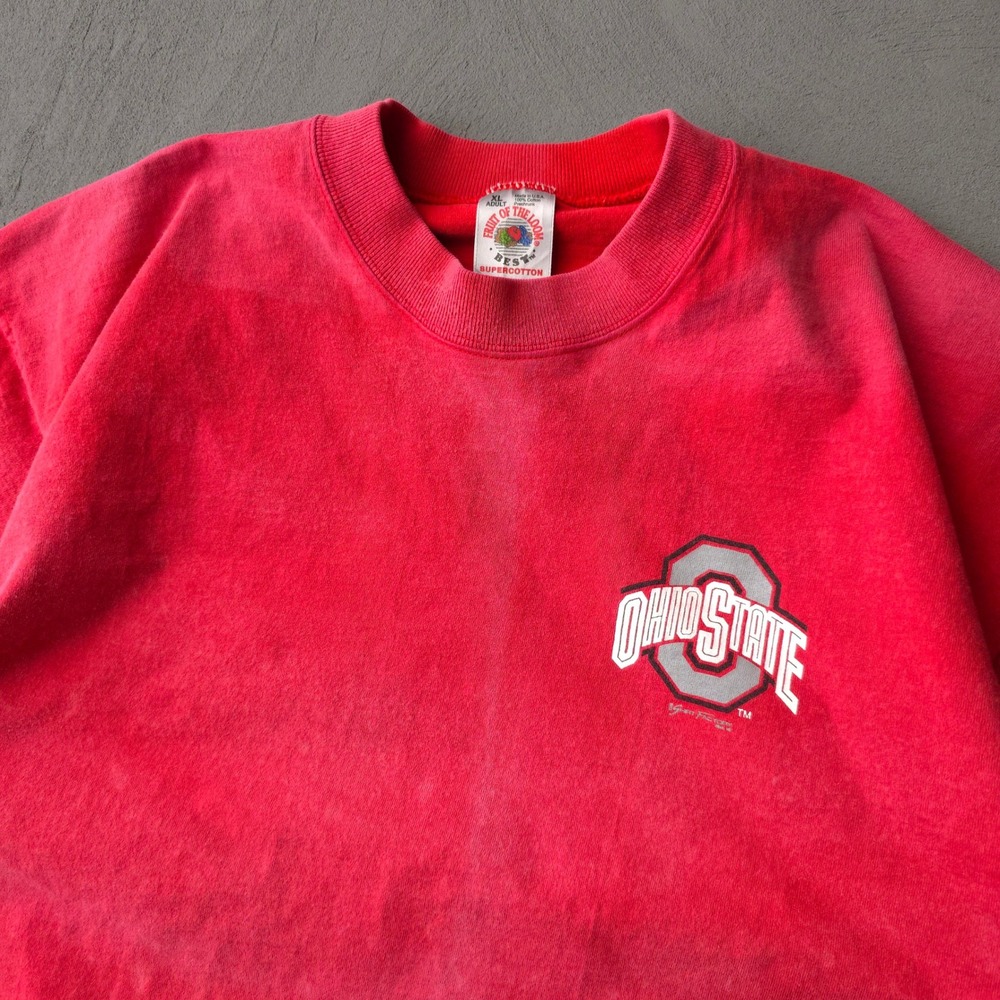 Vintage 90s Ohio State T-shirt XL Red Bleach Faded Fruit of the Loom - Picture 2 of 11